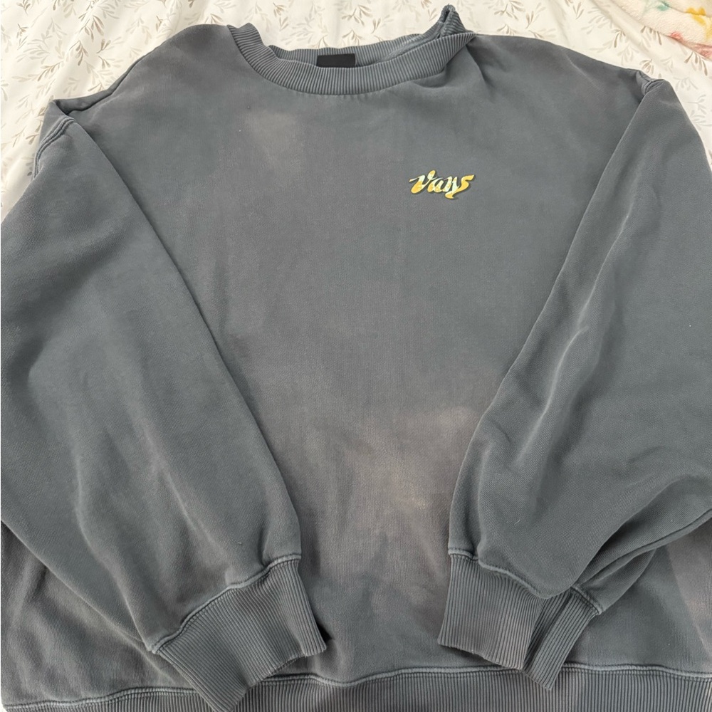 Vans Gray Crewneck Sweater with Ribbed Cuffs